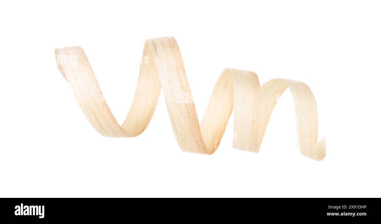 Una rasatura di legno isolata su bianco Foto Stock