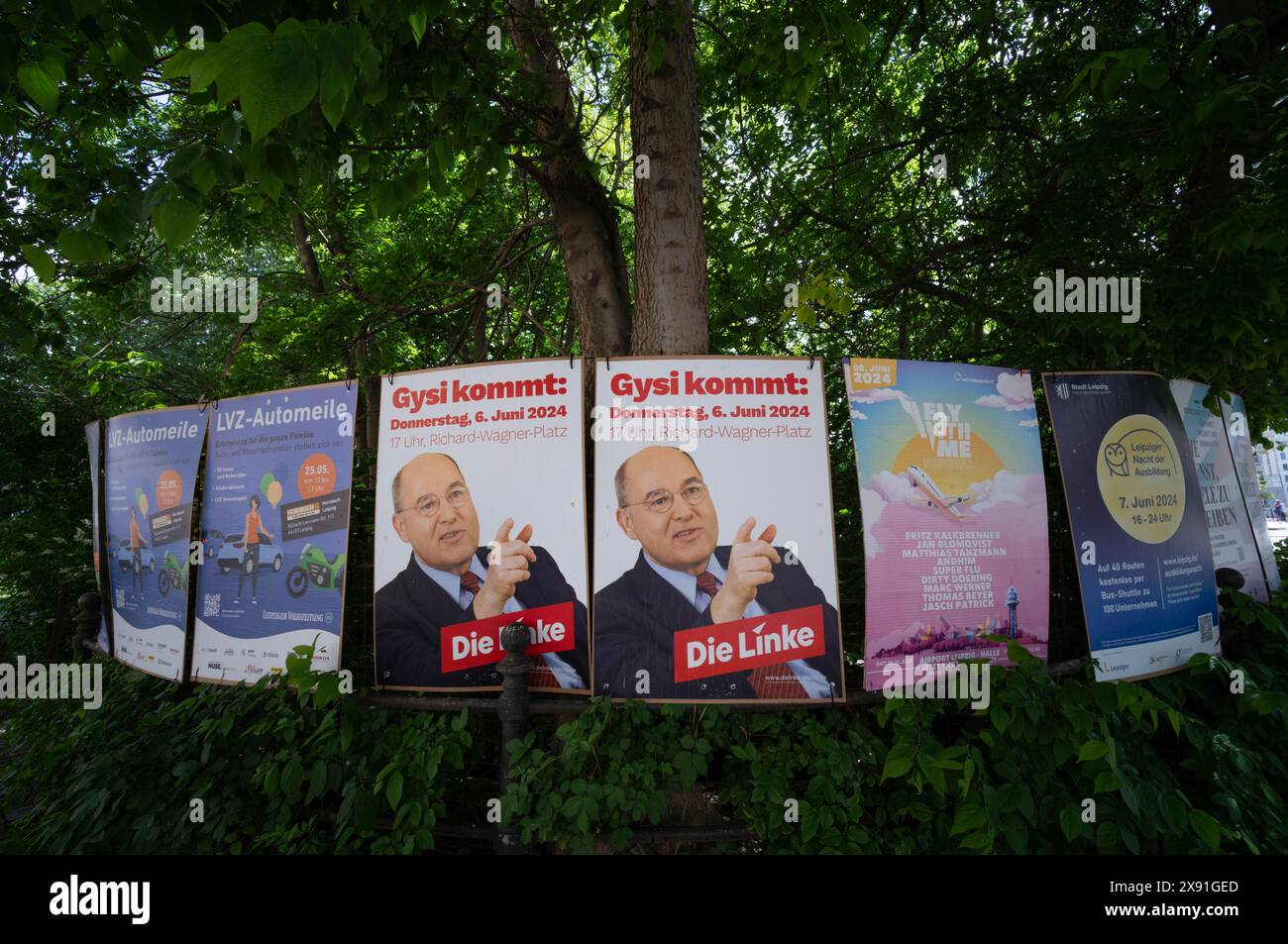 Manifesto elettorale, Die Linke, Gregor Gysi sta arrivando, elezioni europee 2024, Lipsia, Sassonia, Germania Foto Stock