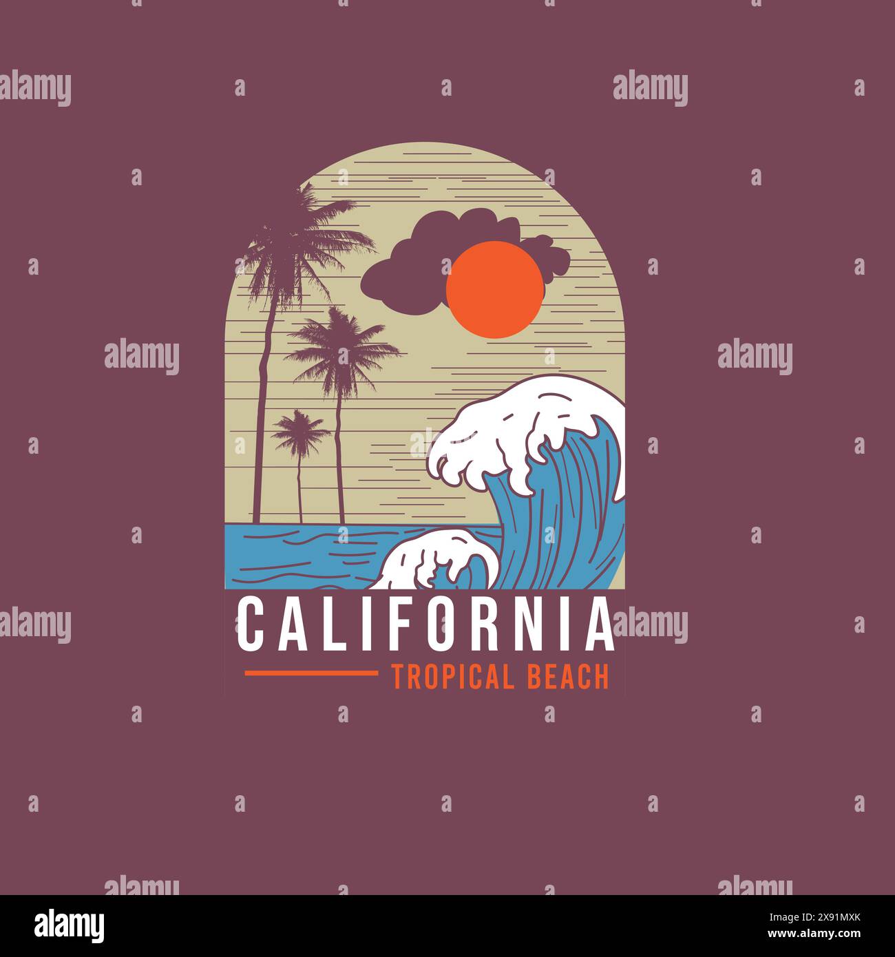 T shirt estiva California Tropical Beach Illustrazione Vettoriale