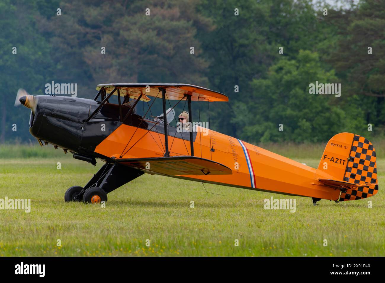 Bucker Bu 131 Jungmann al le Temps Des Helices Air Show 2024 a la Ferte-Alais, Francia Foto Stock