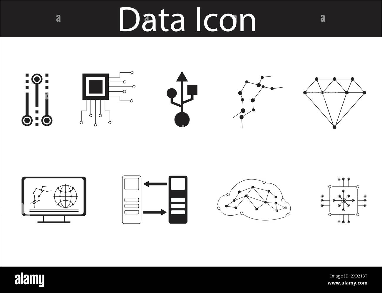 Set vettoriale per icone di dati: Perfetto per presentazioni tecniche, analisi dei dati, infografiche e progetti di marketing digitale Illustrazione Vettoriale