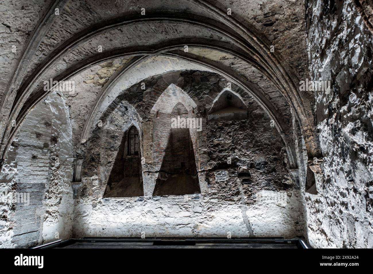 The Chapter House of St Mary's Abbey, Smithfield, Dublino, Irlanda. Monastero cistercense fondato nel 1139. Foto Stock