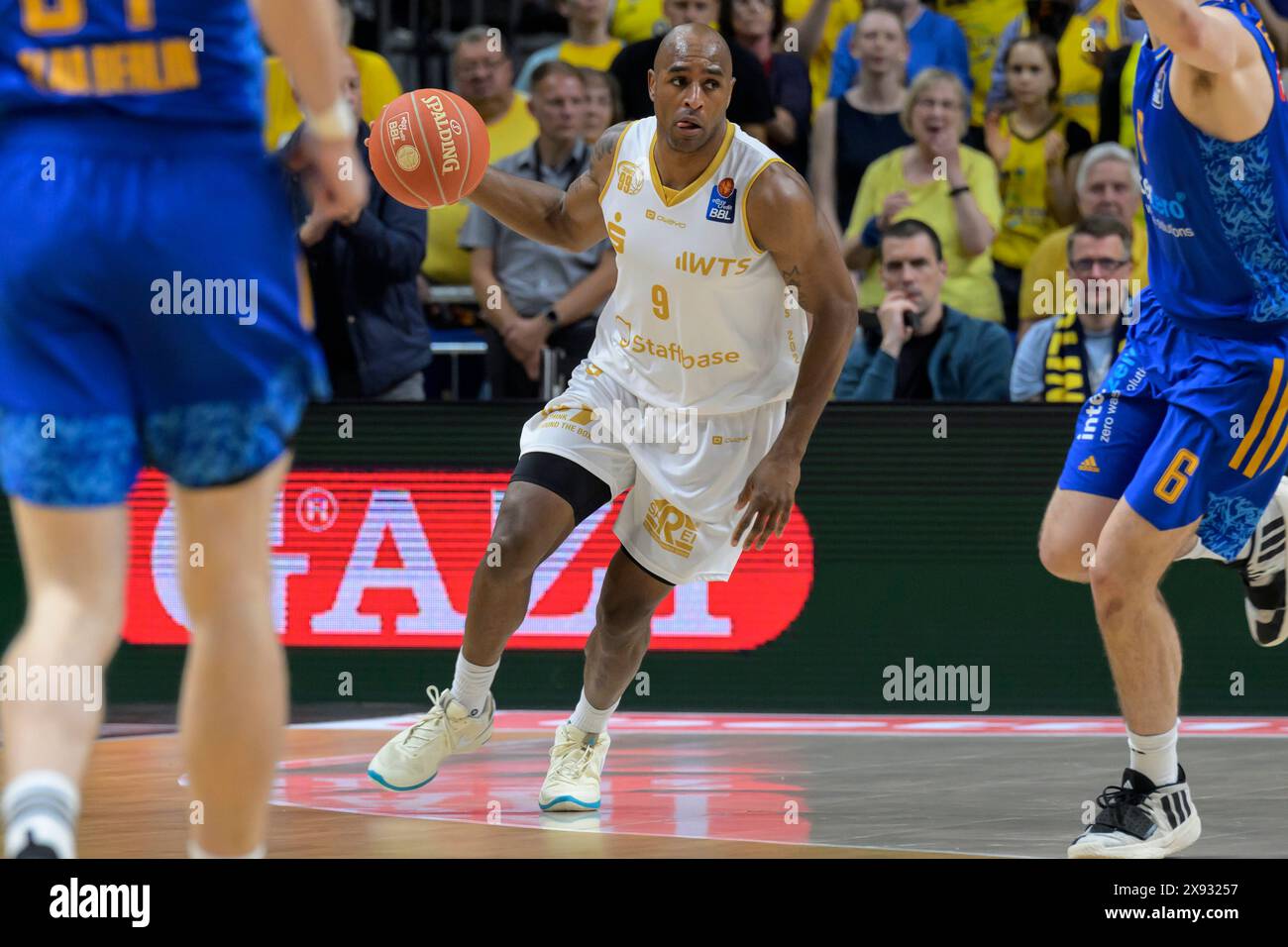 Berlino, Germania. 28 maggio 2024. GER, Berlin, Basketball, Alba Berlin vs Chemnitz Niners, BBL, Basketball, Uber Arena, 28.05. 2024, semifinali di playoff, DeAndre Lansdowne (Niners Chemnitz, ), crediti: HMB Media/Alamy Live News Foto Stock