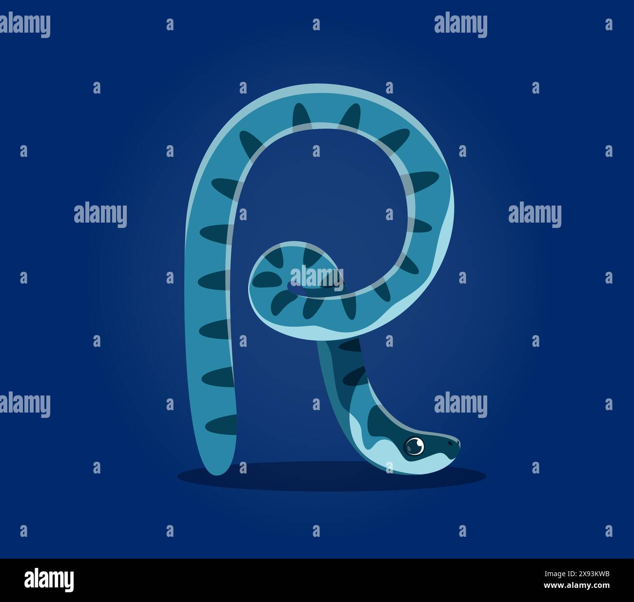 Animali marini in caratteri subacquei, lettera R come personaggio dei cartoni animati sottomarini, alfabeto vettoriale ABC. Font degli animali marini o caratteri ABC dell'oceano con serpenti marini o pesci anguilla divertenti nella lettera R per il tipo sottomarino Illustrazione Vettoriale