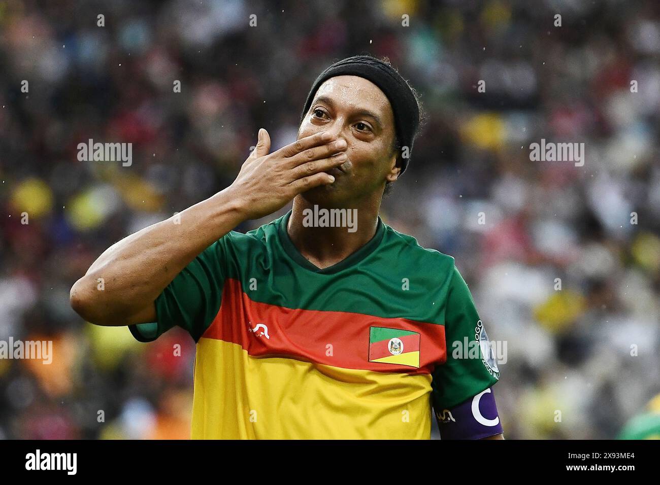 Rio de Janeiro, Brasile, 27 maggio 2024. Il calciatore Ronaldinho Gaúcho, durante una partita di beneficenza per le vittime delle inondazioni nel Rio grande do sul, a Foto Stock