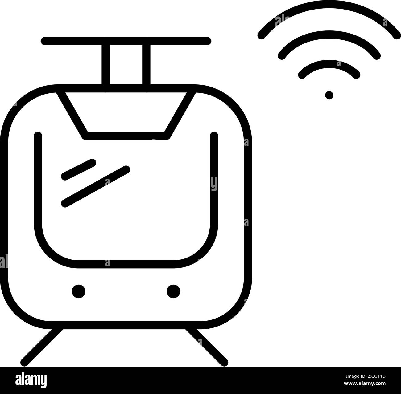 Tram, simbolo wifi. Trasporto intelligente, accesso wireless a Internet. Tecnologia digitale, mobilità urbana. Icona modificabile Illustrazione Vettoriale