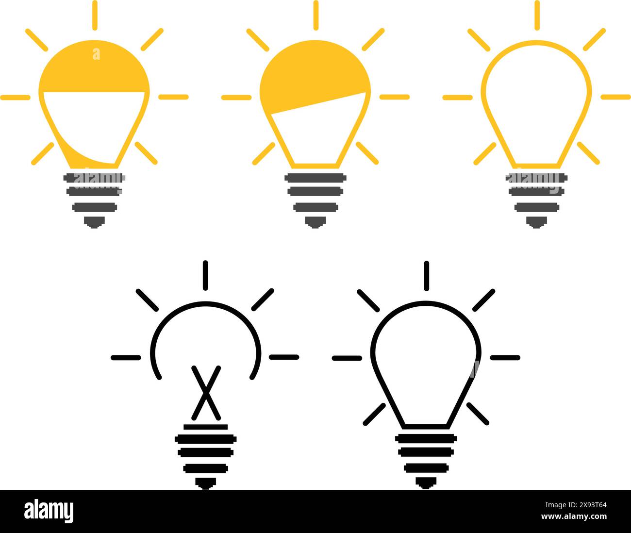 Simbolo di energia e pensiero. Icone delle lampadine - serie multipla. Idea creativa e concetto di ispirazione Illustrazione Vettoriale