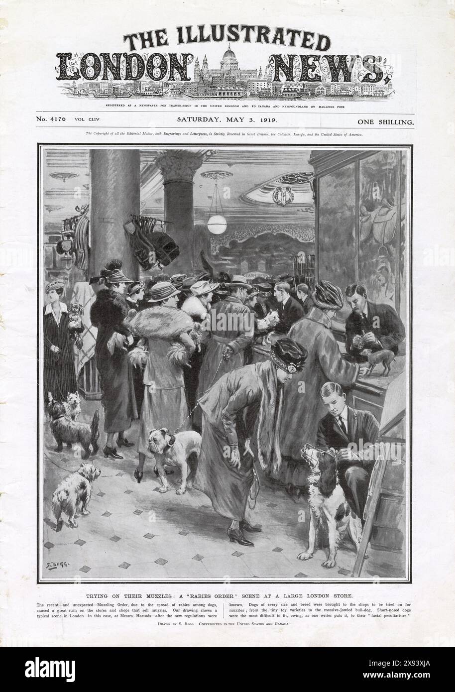 PROVANDO I LORO BOCCONCINI, UNA SCENA DI ORDINI DI RABBIA IN UN GRANDE NEGOZIO DI LONDRA. ILLUSTRAZIONE DI COPERTINA, THE ILLUSTRATED LONDON NEWS SABATO 3 MAGGIO 1919. Foto Stock