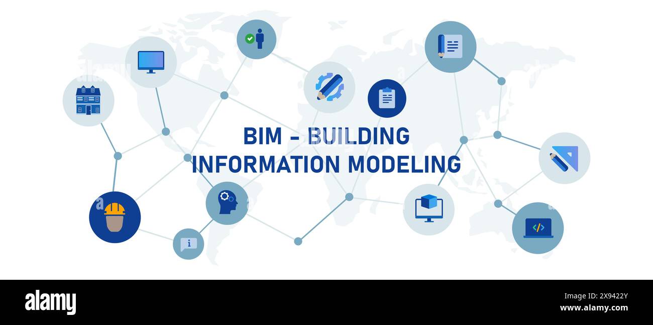 modellazione delle informazioni sugli edifici bim gestione aziendale architettura di costruzione Illustrazione Vettoriale