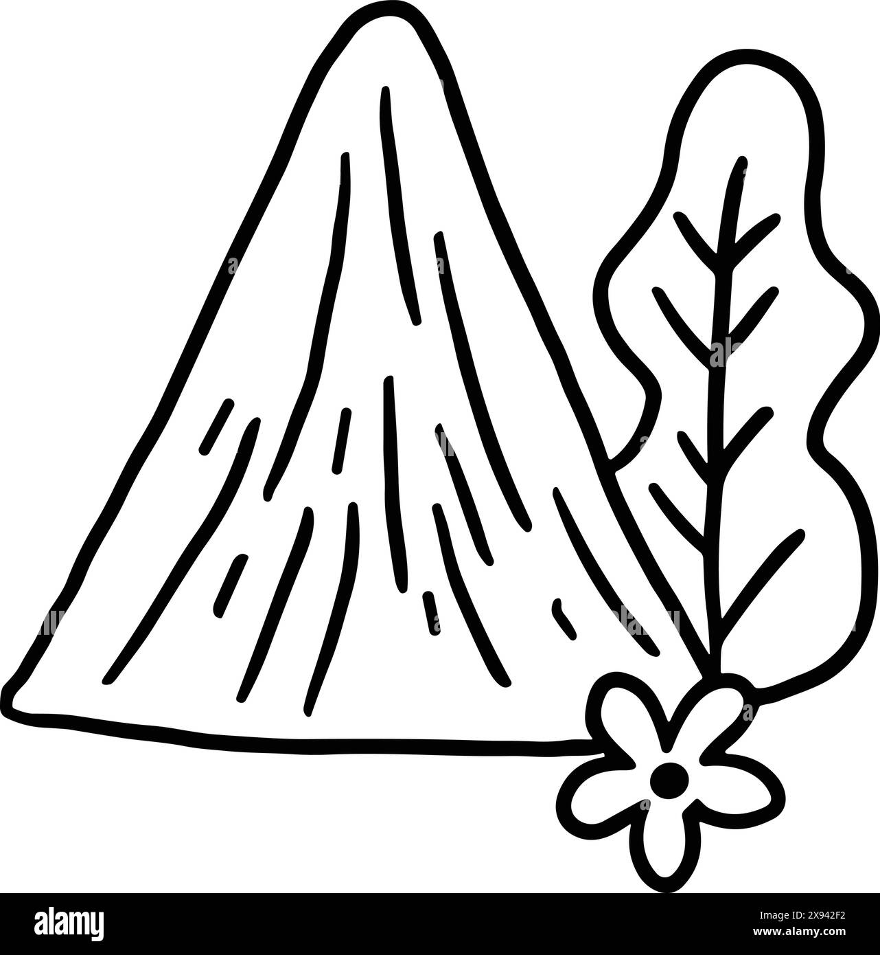Una montagna con alberi sullo sfondo. La montagna è coperta di neve e il cielo è nuvoloso Illustrazione Vettoriale