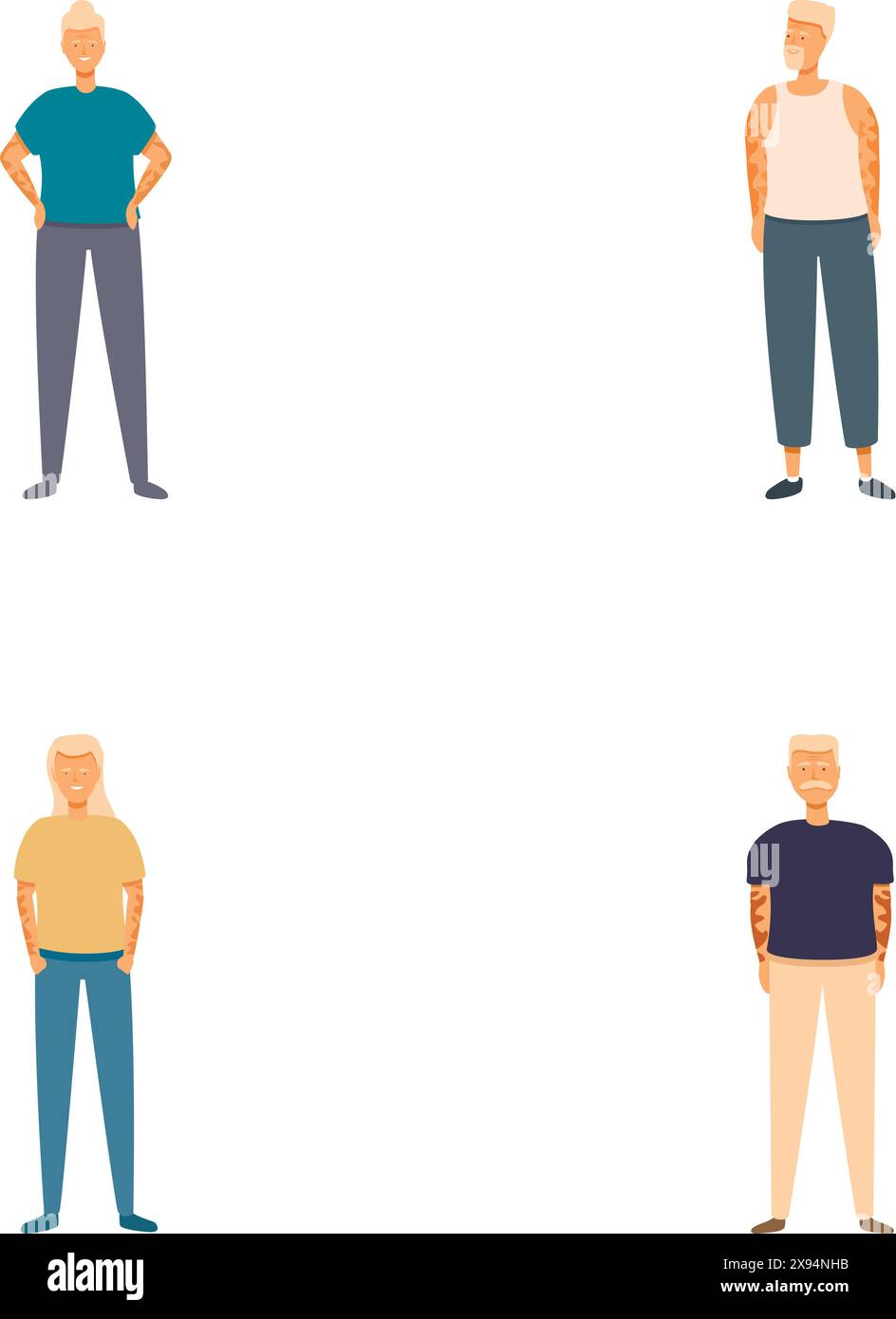 Collezione diversificata di personaggi senior in un set vettoriale di illustrazione di abbigliamento casual che rappresenta cittadini anziani positivi e felici sorridenti e fiduciosi in abiti e stili di vita diversi Illustrazione Vettoriale