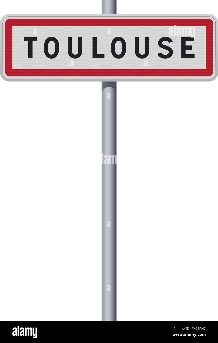 Illustrazione vettoriale del cartello stradale di ingresso della città di Tolosa (Francia) su palo metallico Illustrazione Vettoriale