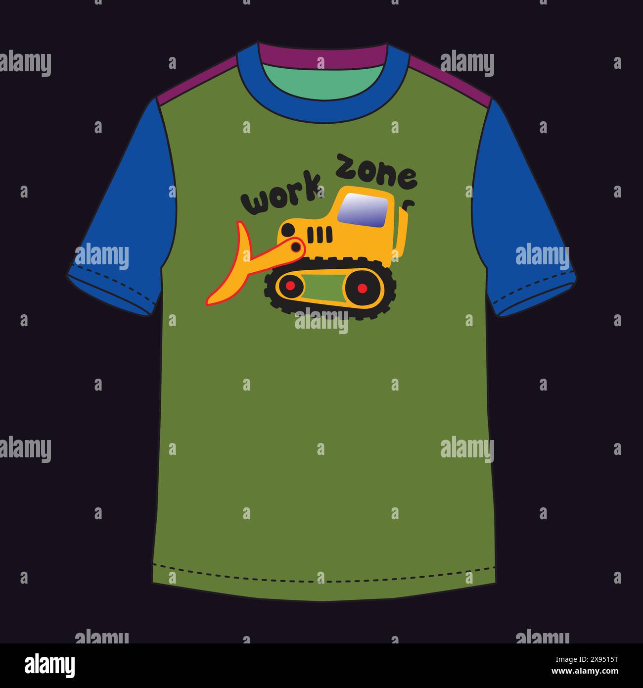 Design modello modello logo costruzione escavatore per t shirt ragazzo Illustrazione Vettoriale