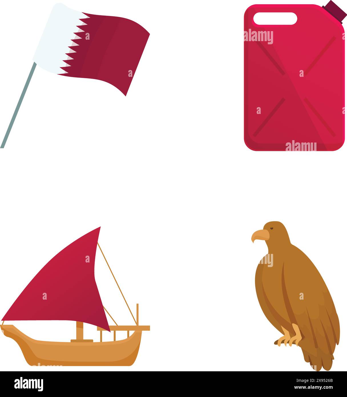 Colorata collezione di icone qatarthemate, inclusi elementi nazionali Illustrazione Vettoriale