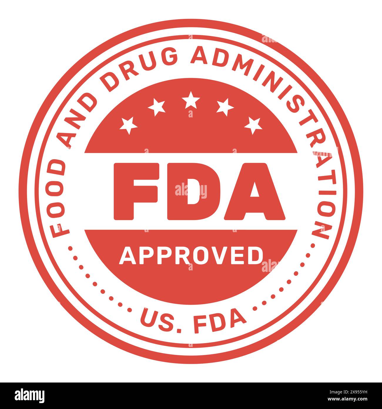 Timbro rotondo approvato dalla FDA, sigillo o emblema della Food and Drug Administration, simbolo di qualità, vettore Illustrazione Vettoriale