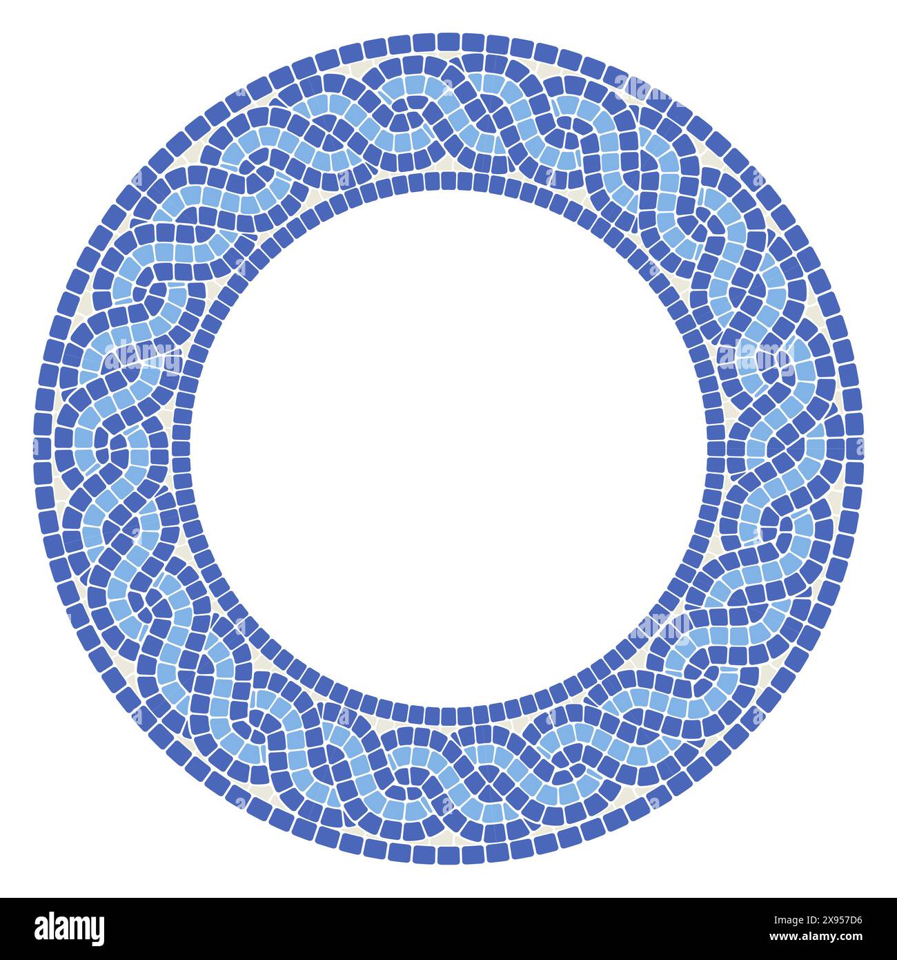 Telaio rotondo con treccia a mosaico intrecciata, motivo circolare con linee tessere intrecciate, pigtail a mosaico, vettore Illustrazione Vettoriale