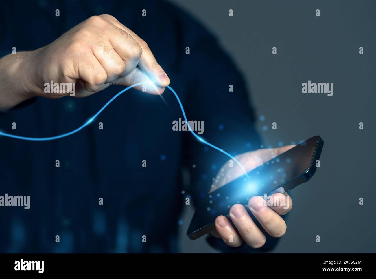 Connessioni e rete. Sgombrare il groviglio di problemi. Tracciare la filettatura. Tecnologie e Internet delle cose. Comunicazione e connettività. Foto Stock