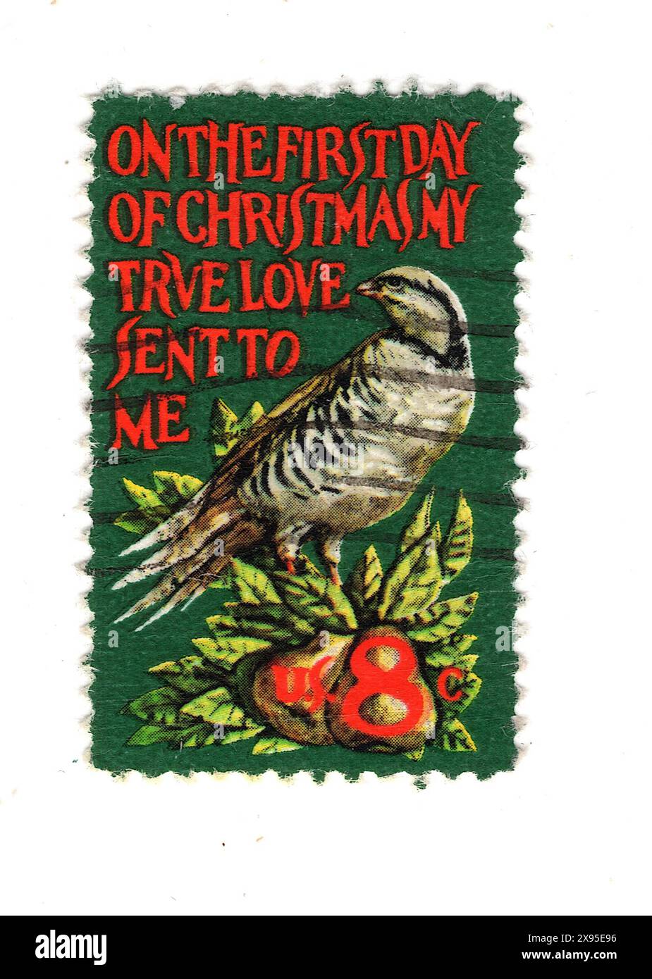 Un francobollo natalizio d'epoca dagli Stati Uniti isolato su sfondo bianco. Foto Stock