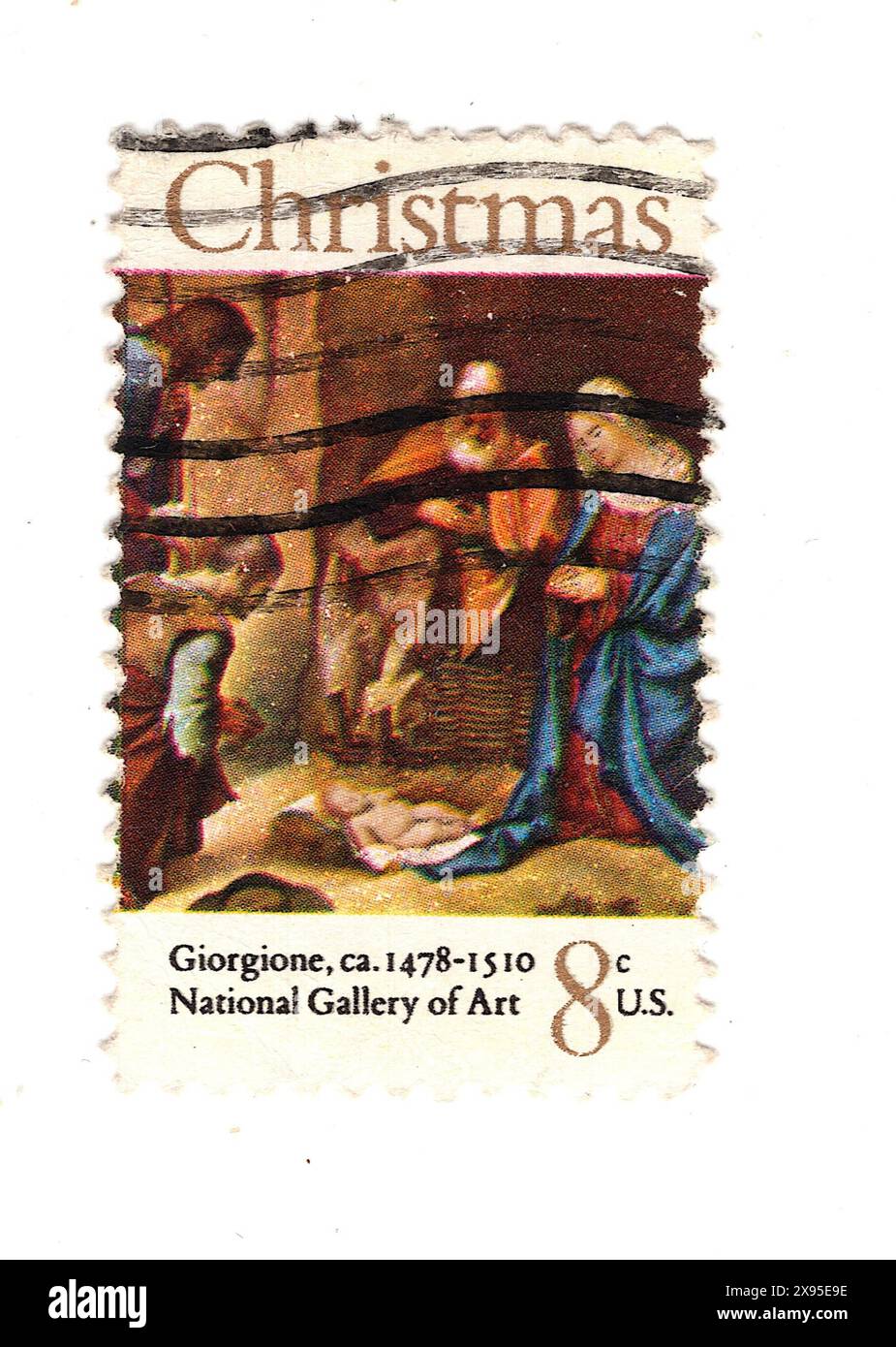 Un francobollo natalizio d'epoca dagli Stati Uniti isolato su sfondo bianco. Foto Stock