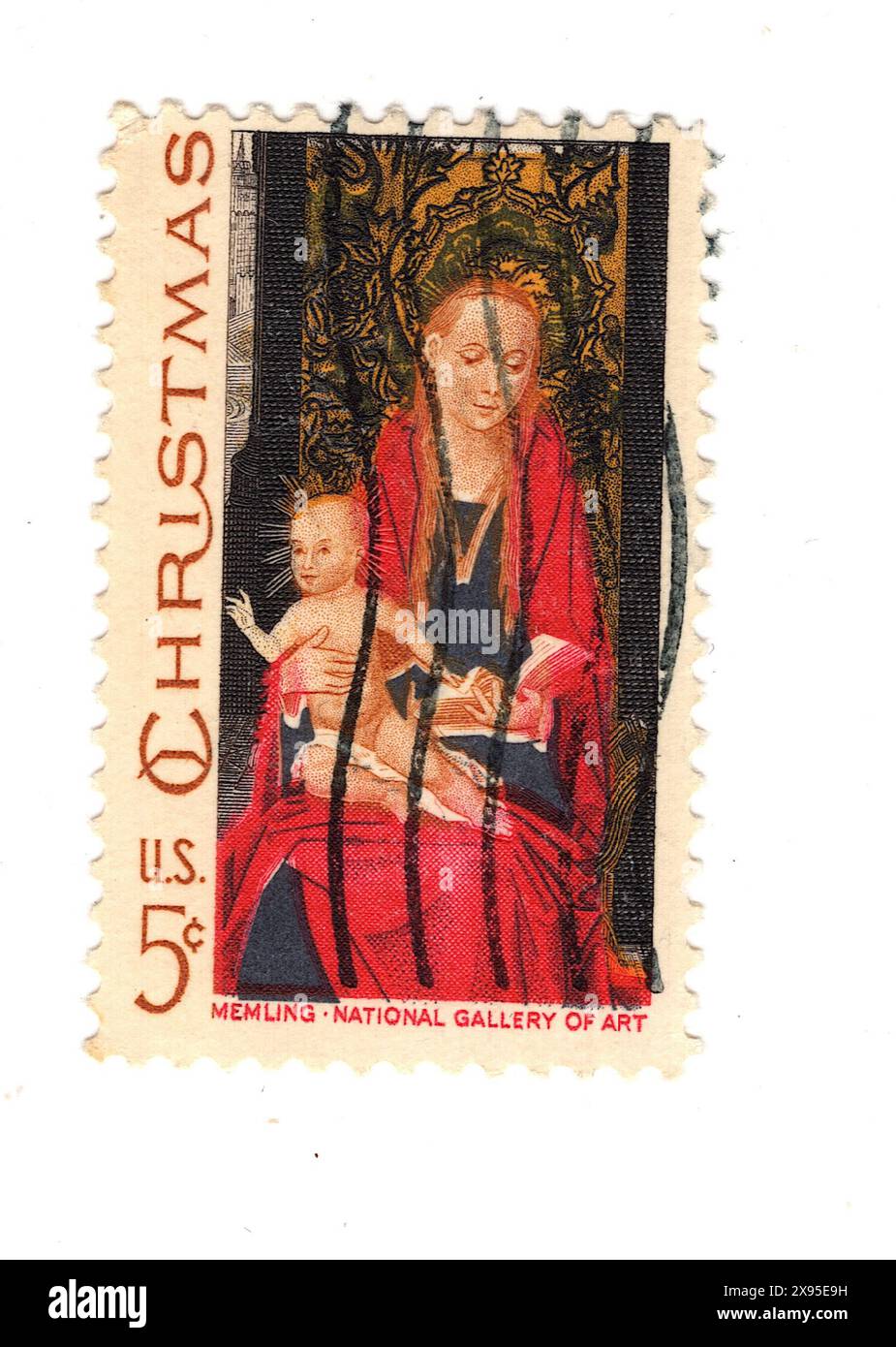 Un francobollo natalizio d'epoca dagli Stati Uniti isolato su sfondo bianco. Foto Stock