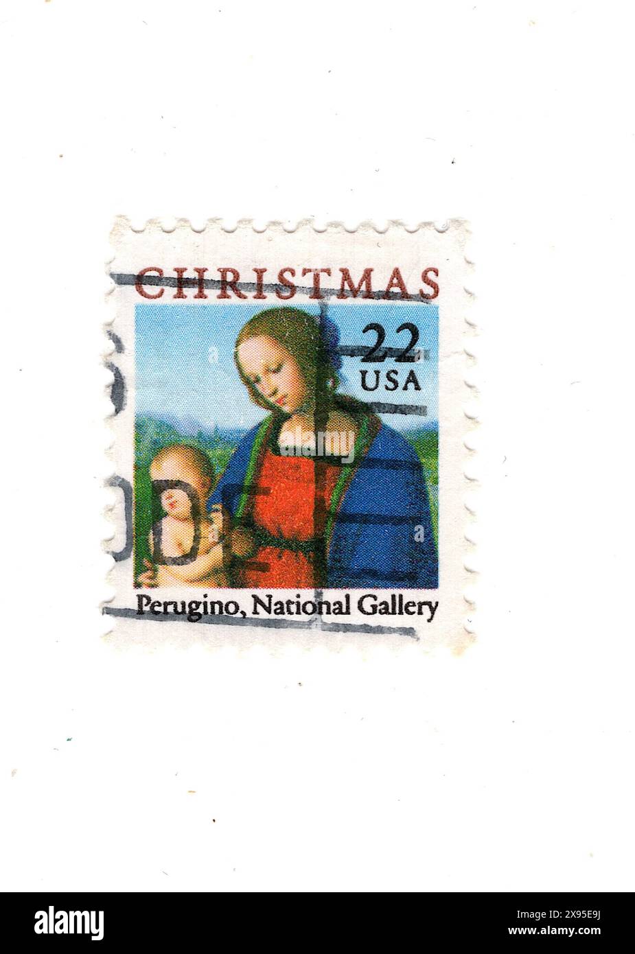 Un francobollo natalizio d'epoca dagli Stati Uniti isolato su sfondo bianco. Foto Stock