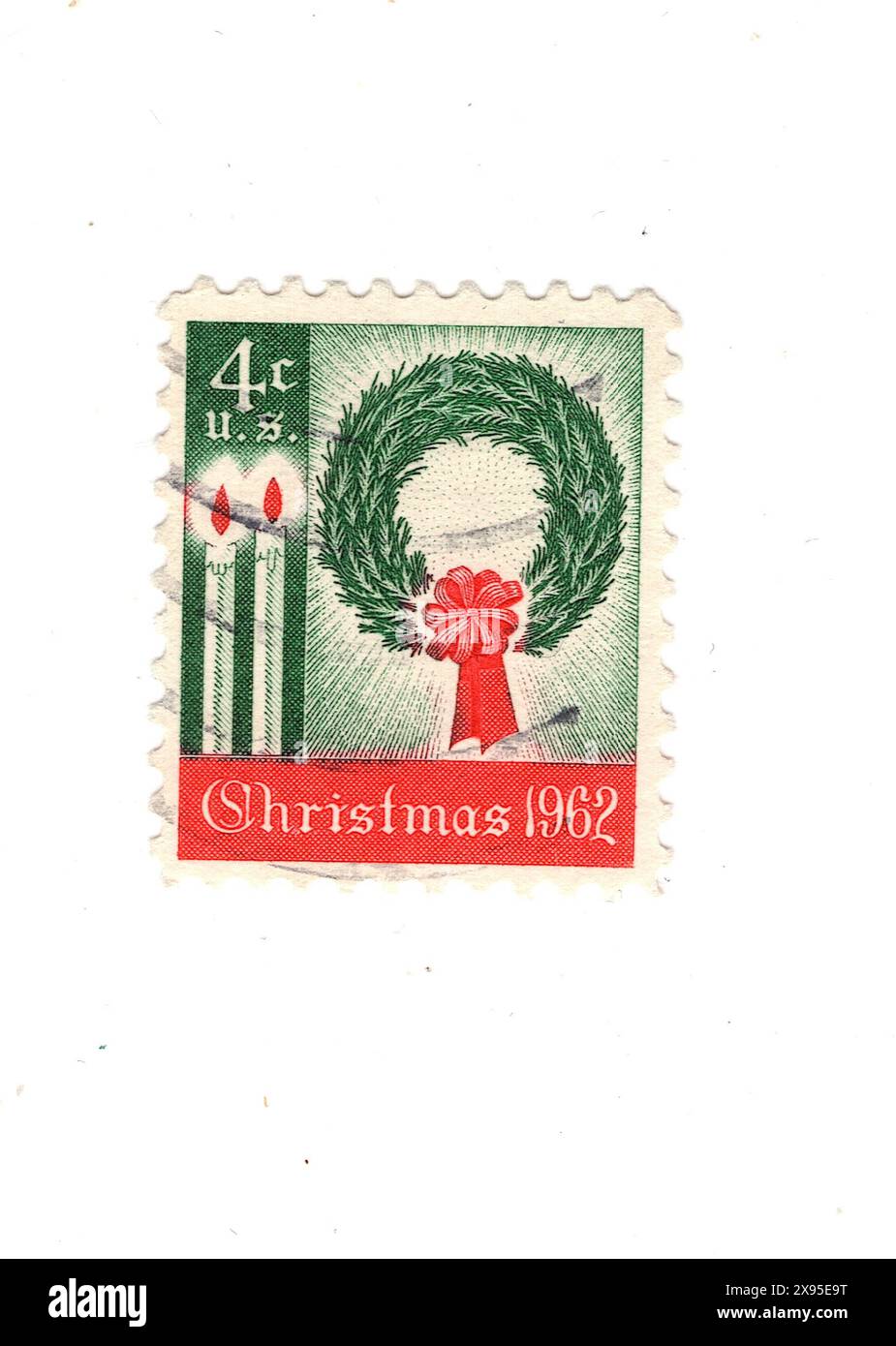 Un francobollo natalizio d'epoca dagli Stati Uniti isolato su sfondo bianco. Foto Stock