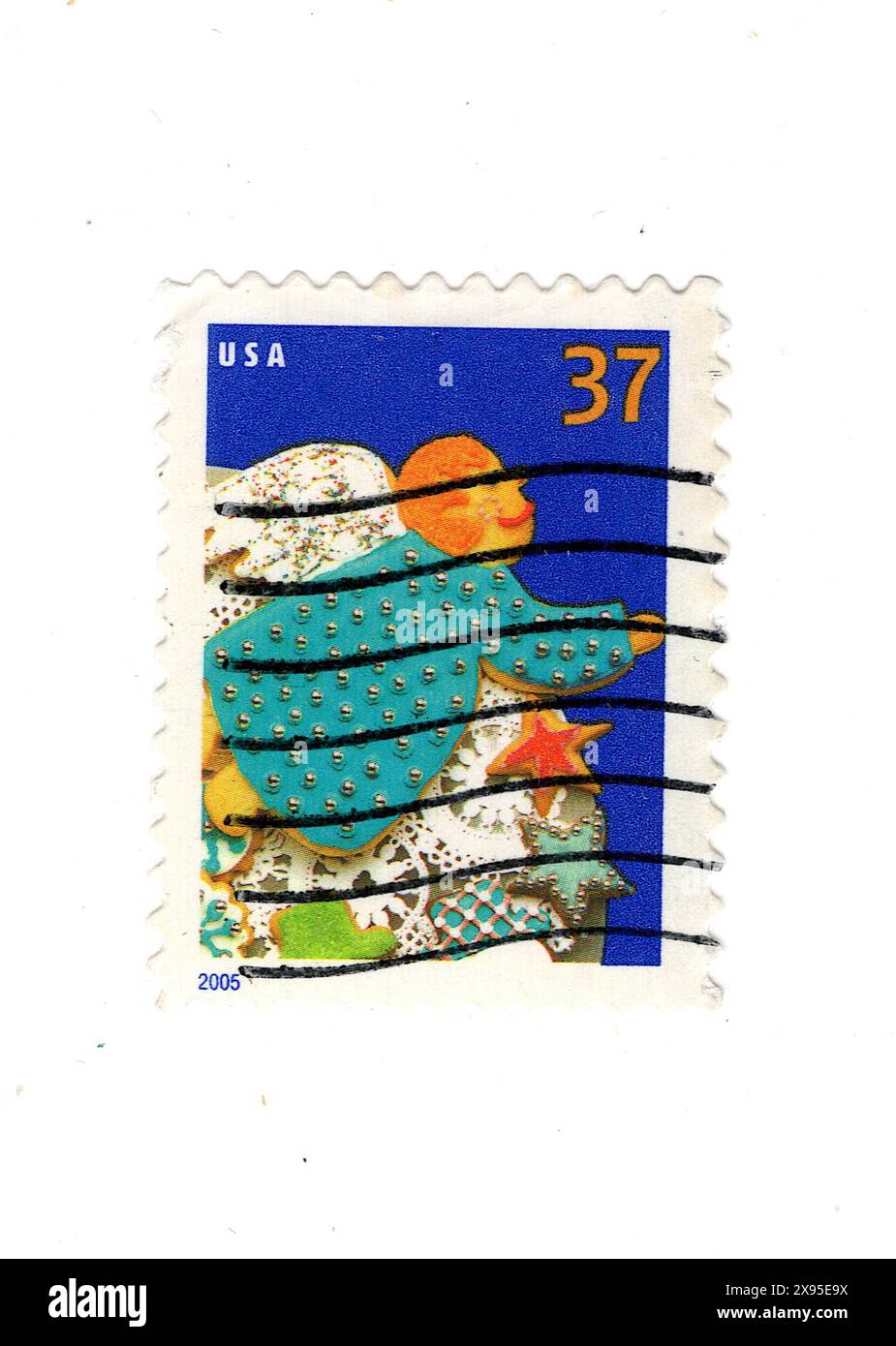 Un francobollo natalizio d'epoca dagli Stati Uniti isolato su sfondo bianco. Foto Stock