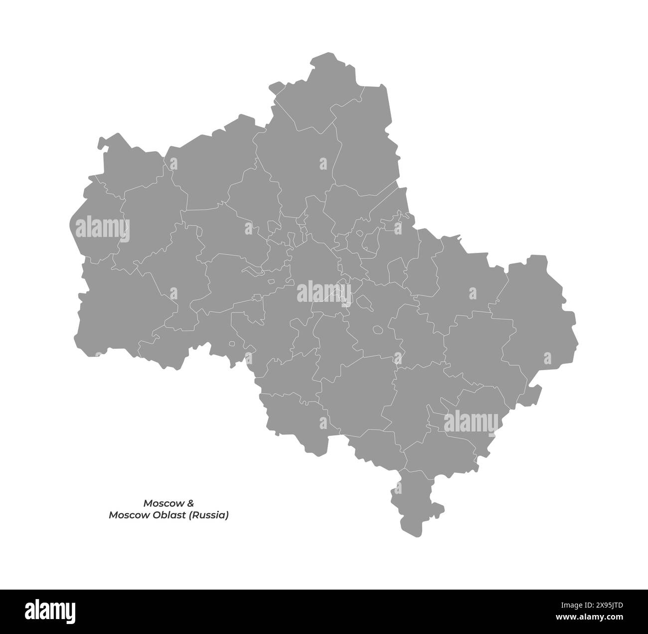 Illustrazione semplificata isolata vettoriale con forma grigia dell'oblast di Mosca con la capitale mappa di Mosca, soggetti federali. Mappa con divisione amministrativa. Illustrazione Vettoriale