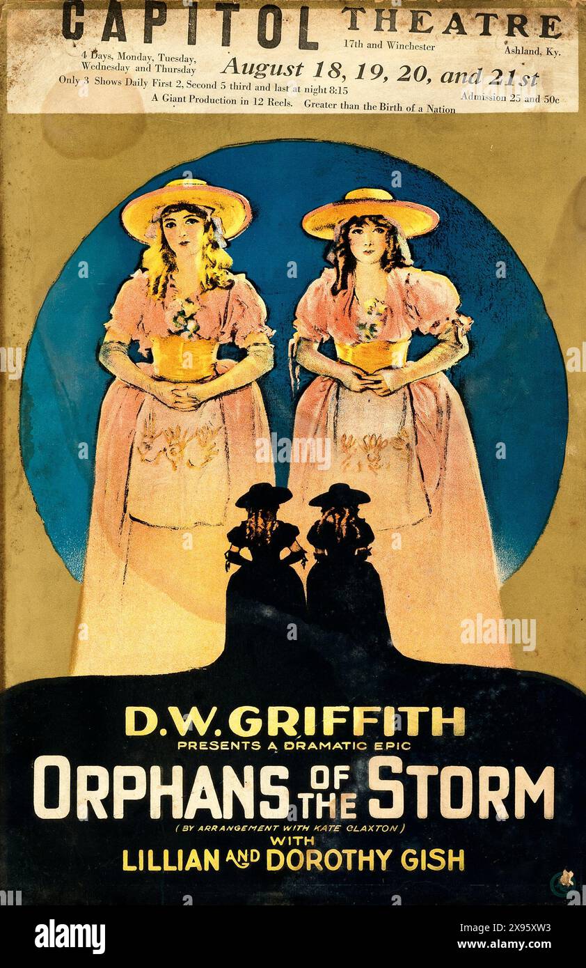 Lillian e Dorothy Gish in Orphans of the Storm (United Artists, 1921) Capitol Theatre - poster cinematografico d'epoca Foto Stock