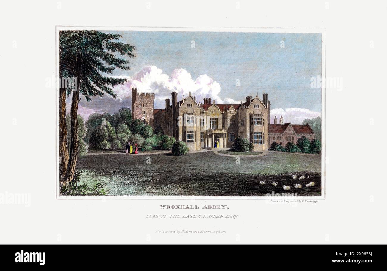 Abbazia di Wroxhall, sede del defunto C.R. Wren, Scudiero, (1710-????) Incisione di Thomas Radclyffe (attivo 1817-1830) pubblicata da W. Emans. Intorno al 1829 Foto Stock