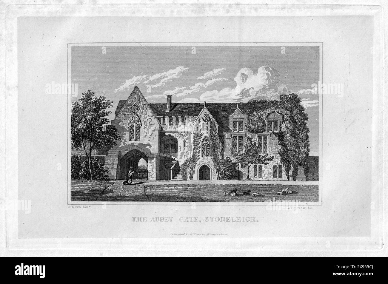 Abbey Gate Stoneleigh - 1830 incisione di John Dean (1754-1802) - T Wrighton - Foto Stock