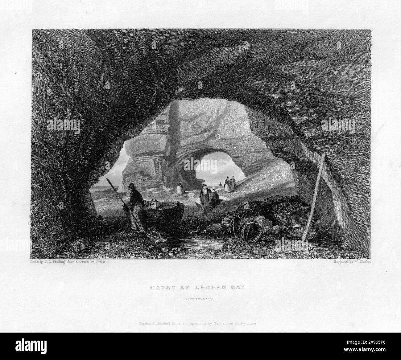 Grotte a Ladram Bay, Devonshire - incisione di William Finden (1787-1852) dopo James Duffield Harding (1798-1863) Foto Stock