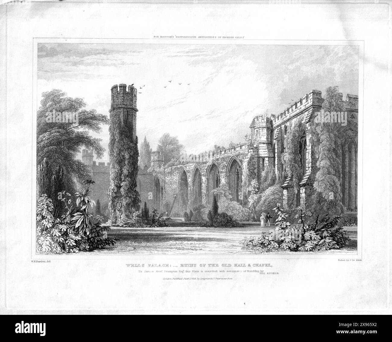 Wells Palace - 1829 incisione di John le Keux (1783-1846) dopo William Henry Bartlett (1809-1854) Foto Stock