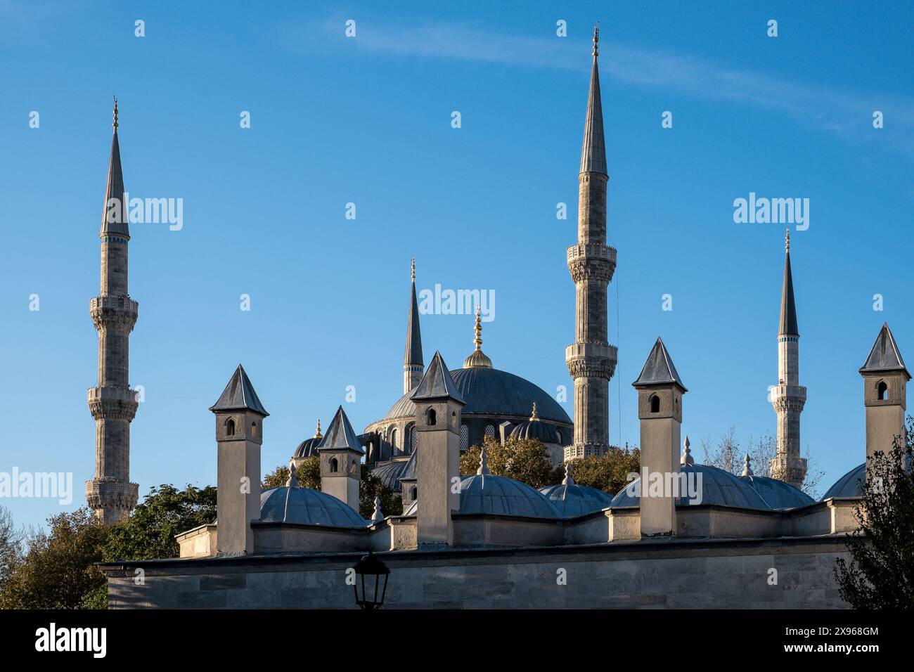 Vista della Moschea Blu (Moschea del Sultano Ahmed), dal Parco Sultanahmet, UNESCO, Istanbul Foto Stock