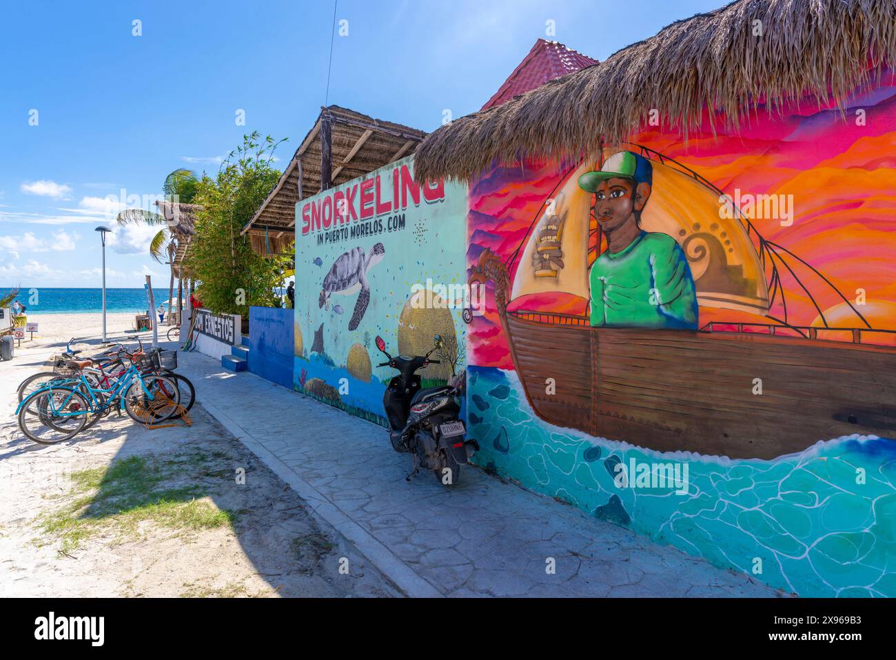 Vista delle pareti di Puerto Morelos, costa caraibica, penisola dello Yucatan, Riviera Maya, Messico, nord America Foto Stock
