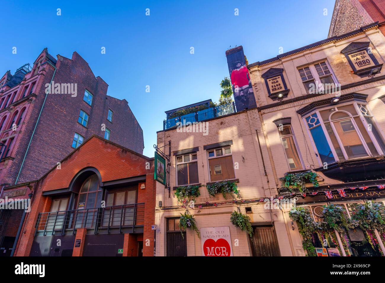 Vista del pub Old Nags Head, Manchester, Lancashire, Inghilterra, Regno Unito, Europa Foto Stock