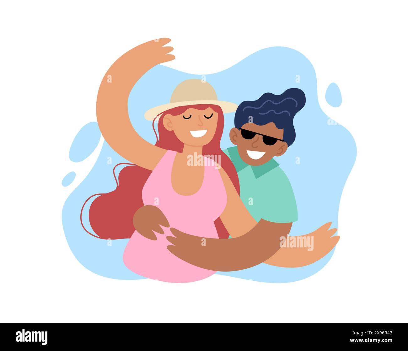 Gente delle vacanze estive. Coppia felice che sorride per un'immagine. Illustrazione del vettore concettuale Illustrazione Vettoriale