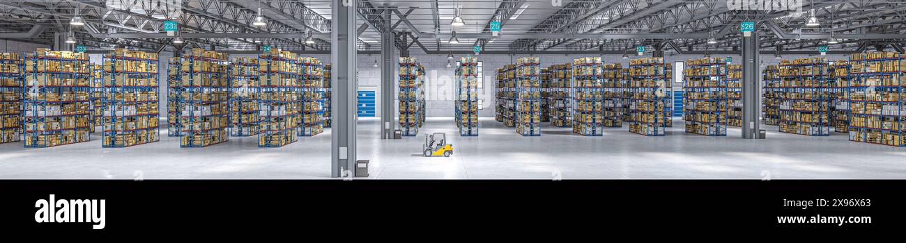 Ampio spazio logistico interno del centro di distribuzione del magazzino Foto Stock