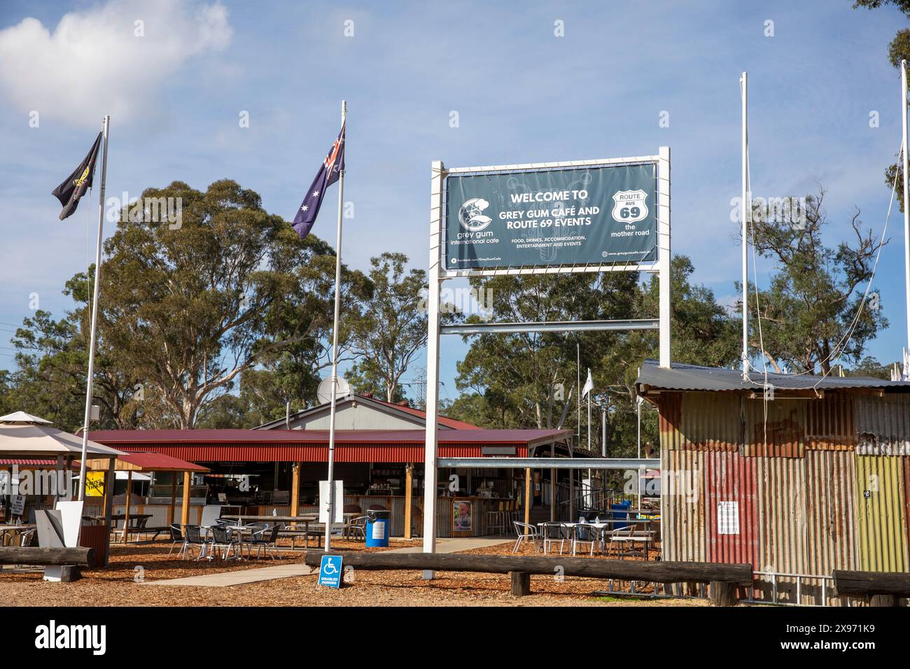 Australian Rural Cafe, il Grey Gum International Cafe in Putty Road nel villaggio di Putty, New South Wales, Australia Foto Stock