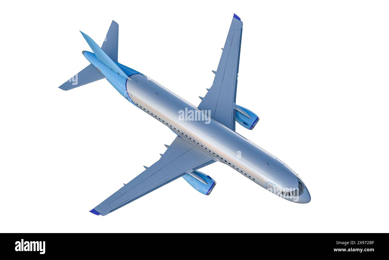 aereo commerciale catturato dall'alto, concetto di viaggio isolato e trasparente Foto Stock