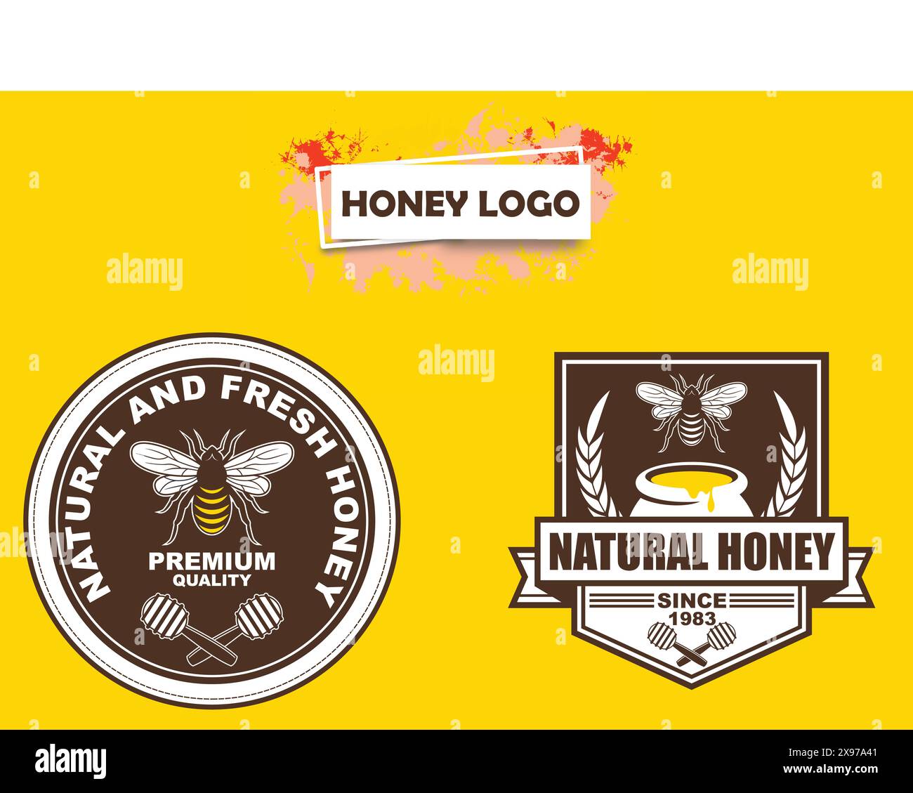 Set di logo Gold Honey Vector: Perfetto per il branding di aziende di apicoltura, prodotti alimentari di alta qualità e cura della pelle ecocompatibile Illustrazione Vettoriale