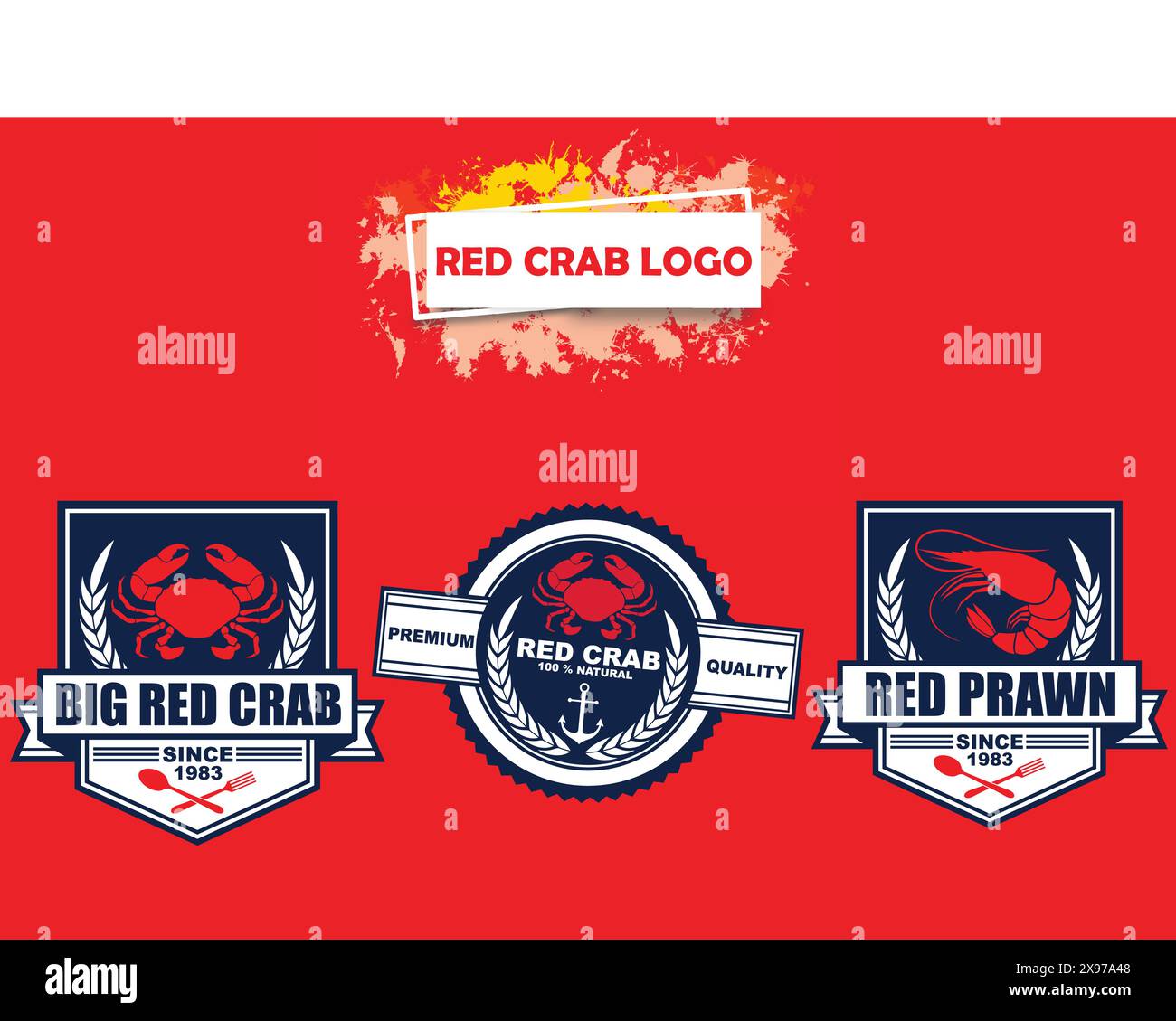 Set di logo Red Crab Vector: Perfetto per il branding di prodotti ittici, le imprese costiere, i progetti a tema marino e i prodotti oceanici Illustrazione Vettoriale