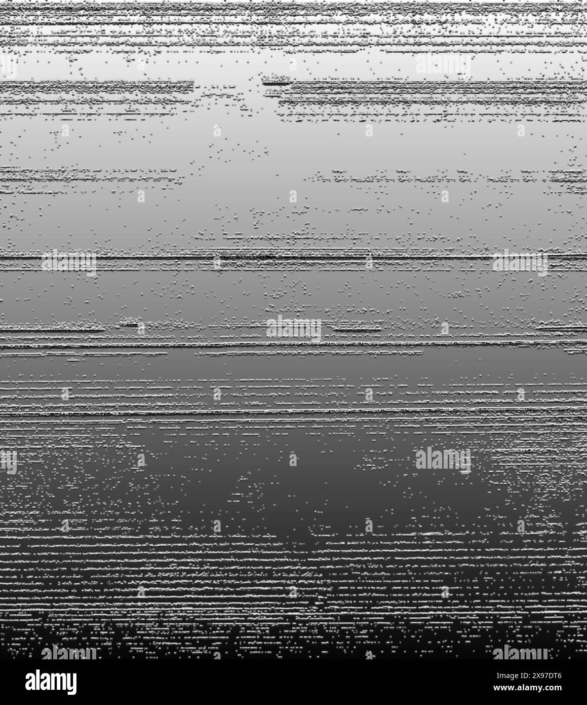 Grafica digitale astratta in bianco e nero con linee orizzontali e texture sfumata per un effetto minimalista Foto Stock
