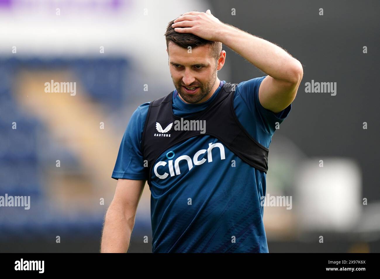 Foto del file del 07-09-2023 dell'inglese Mark Wood, che dice che non ci saranno scuse dall'Inghilterra dopo un periodo di preparazione frustrante per la Coppa del mondo T20. Data di pubblicazione: Mercoledì 29 maggio 2024. Foto Stock