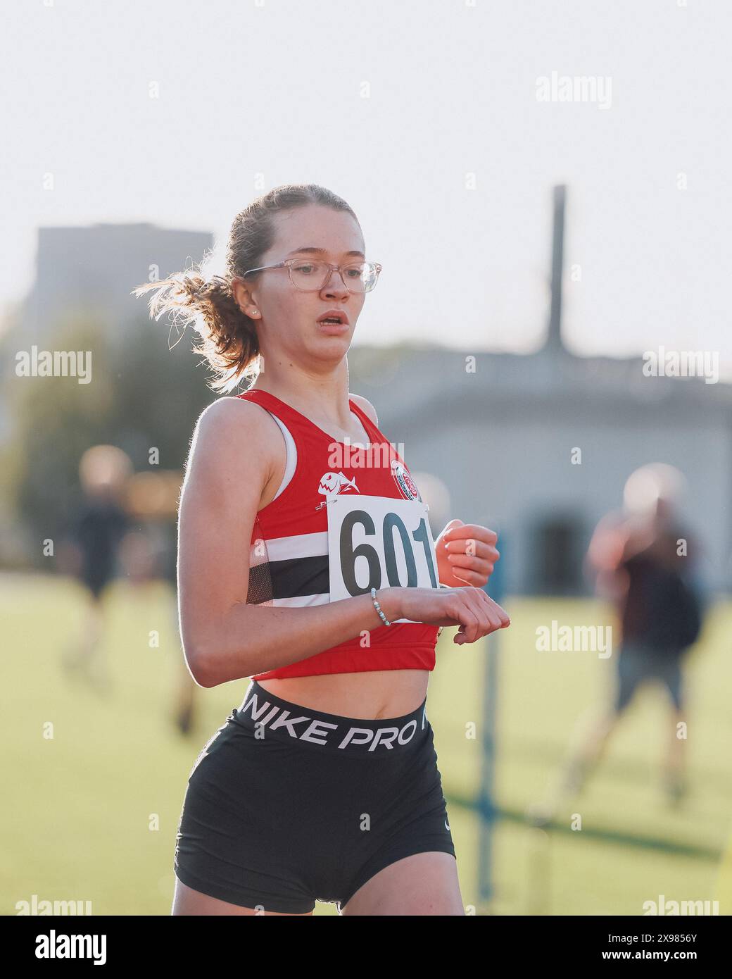 Stratford, Regno Unito. 26 maggio 2024. Matilda Noble di Maidenhead a.C. in azione durante la Heat 3 nei 100mW del Gran Premio di velocità di Stratford 2024. Crediti: George Tewkesbury/Alamy Live News Foto Stock