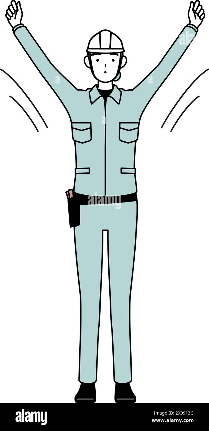 Ingegnere donna in casco e indumenti da lavoro che esegue radiocalisteni, preparazione per la prevenzione degli incidenti, illustrazione vettoriale Illustrazione Vettoriale