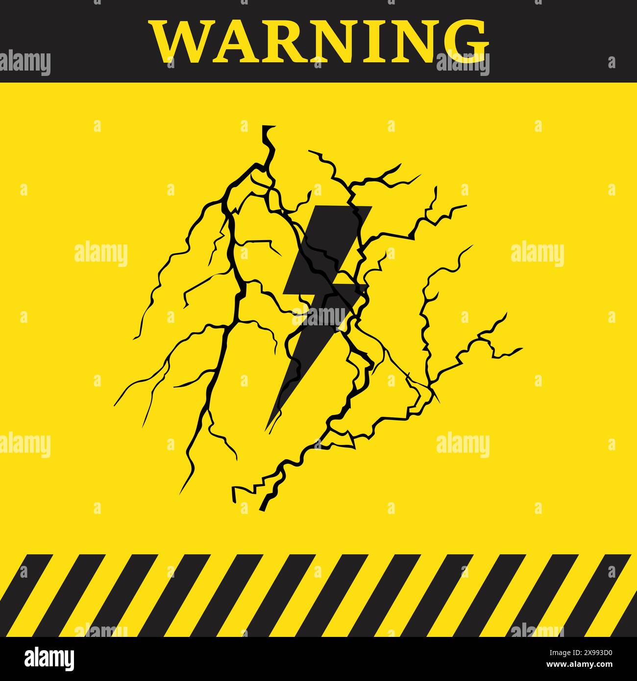 Simbolo di avvertimento su sfondo giallo con fulmine e simboli thunderbolt Illustrazione Vettoriale