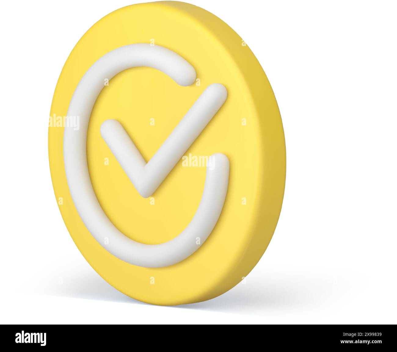 Fatto segno di spunta, pulsante di conferma del badge cerchio accettazione riuscita icona isometrica 3d illustrazione vettoriale realistica. Spuntare il simbolo rotondo corretto ri Illustrazione Vettoriale