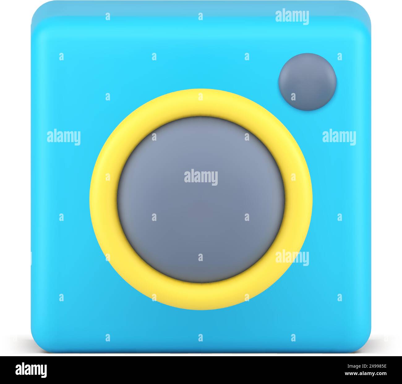 Fotocamera con obiettivo e pulsante dispositivo elettronico ottico con icona 3d per l'immagine per creare immagini vettoriali realistiche. Esposizione alla tecnologia fotografica Illustrazione Vettoriale