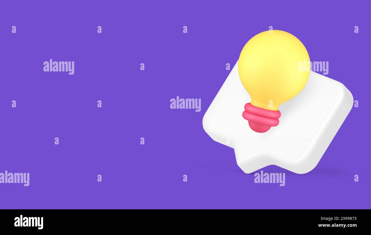 Idea innovazione lampadina suggerimenti rapidi informazioni utili avviso icona 3d illustrazione vettoriale realistica. Annuncio utile per la lampadina della soluzione aziendale Illustrazione Vettoriale